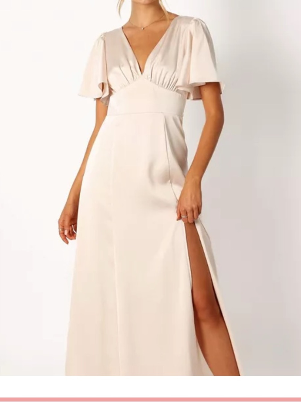 Petal & Pup Casper Champagne Pink Maxi Dress with Side Slit and back tie and zip